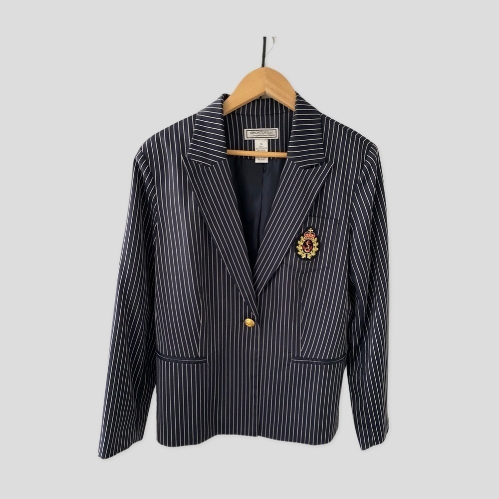 GEORGE SIMONTON Vintage Black/White Striped Blazer Size 14
